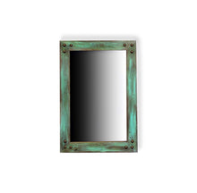 Load image into Gallery viewer, Barnwood Turquoise Mirror w Corner Nailheads