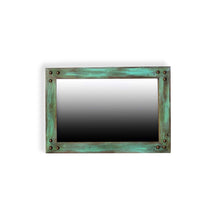 Load image into Gallery viewer, Barnwood Turquoise Mirror w Corner Nailheads