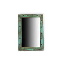 Load image into Gallery viewer, Barnwood Turquoise Mirror w Nailheads