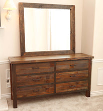 Load image into Gallery viewer, Gorgeous handcrafted solid wood modern rustic six drawer dresser. Made in the U.S.A. from re-claimed barn wood. Very classy and comfortable. Will go great in any bedroom, and will offer plenty of storage with its spacious drawers.