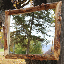 Load image into Gallery viewer, Gorgeous handcrafted solid wood modern Aspen mirror. Made in the U.S.A. from aspen or quakie logs. Very classy and comfortable. Will go great in any bedroom or cabin setting.