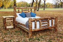 Load image into Gallery viewer, Gorgeous handcrafted solid wood modern Aspen alpine bed. Made in the U.S.A. from aspen or quakie logs. Very classy and comfortable. Will go great in any bedroom or cabin setting.