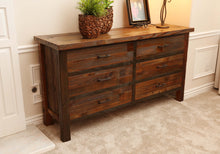 Load image into Gallery viewer, Gorgeous handcrafted solid wood modern rustic six drawer dresser. Made in the U.S.A. from re-claimed barn wood. Very classy and comfortable. Will go great in any bedroom, and will offer plenty of storage with its spacious drawers.