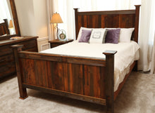 Load image into Gallery viewer, Gorgeous handcrafted solid wood modern rustic Barnwood bed. Made in the U.S.A. from re-claimed barn wood. Very classy and comfortable. Will go great in any bedroom or cabin setting.