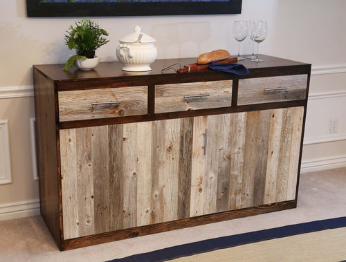 Gorgeous handcrafted dark solid wood modern rustic Buffet unit, this one of a kind piece will look great in a dining room, living room or as a t.v. stand. Made in the U.S.A. from re-claimed barn wood. Very classy and comfortable.