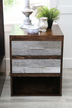 Load image into Gallery viewer, Gorgeous handcrafted dark solid wood modern rustic bedside nightstand. Made in the U.S.A. from re-claimed barn wood. Very classy and comfortable with lots of storage. Will add elegance to any bed and or bedroom.