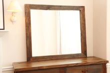 Load image into Gallery viewer, Gorgeous handcrafted solid wood modern rustic mirror. Made in the U.S.A. from re-claimed barn wood. Very classy and comfortable. Will go great in any bedroom, living room, dining room or den.